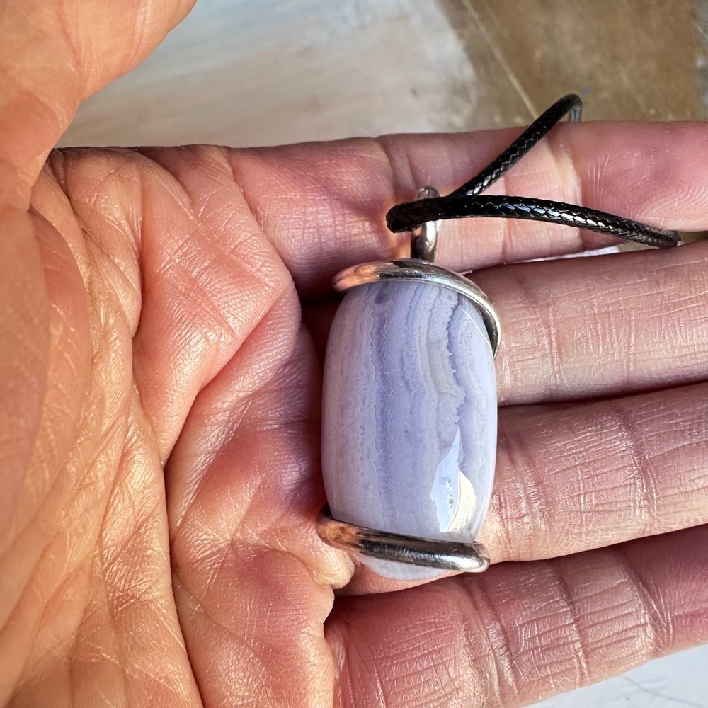 Artisan BLUE LACE AGATE Pendant Necklace Gemstone Wire Wrapped Hand Crafted 5518